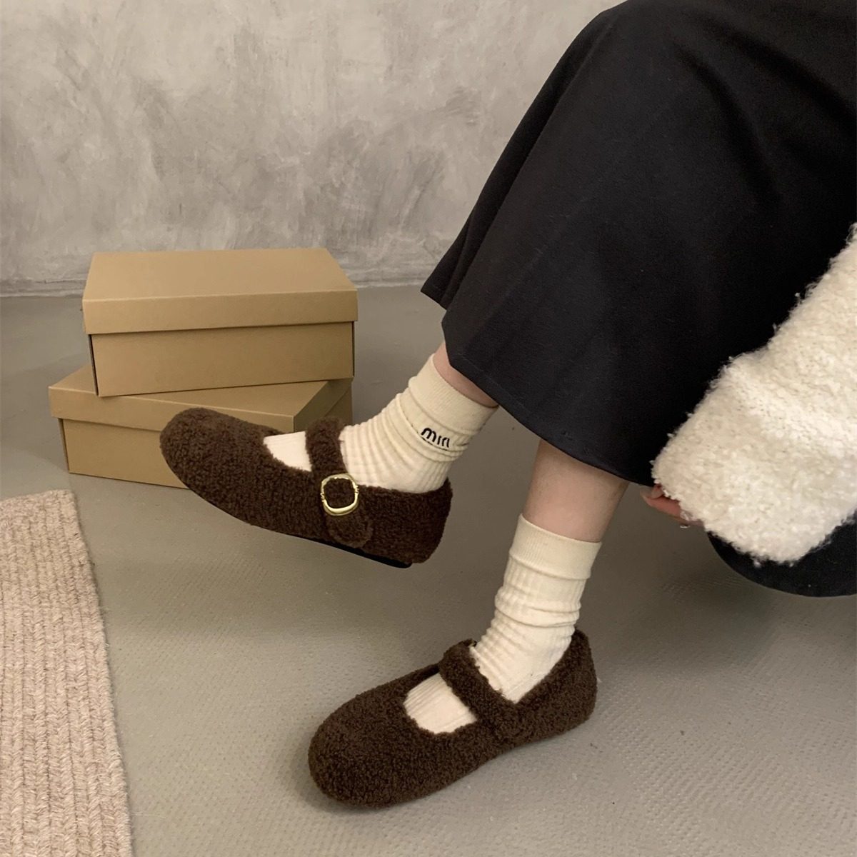 大码女鞋41到43胖脚宽肥厚底加绒毛毛鞋女百搭仙女风玛丽珍豆豆鞋,淘宝优惠券,粉丝福利购,淘宝优惠卷