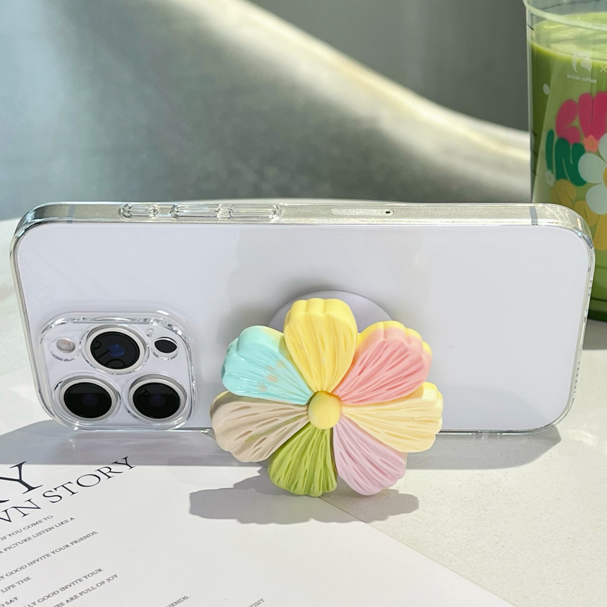 立体花朵气囊手机支架粘贴式桌面支撑气垫手机架黏贴指环扣背贴手持指环扣通用配件创意个性女生追剧神器新款 - 图1