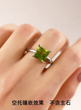 S925银方形7*7mm女款闭口戒指托