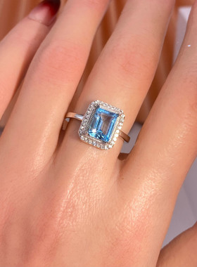 闭口戒托S925纯银电镀18K金定制宝石镶嵌空托戒指长方5*7 6*8 7*9