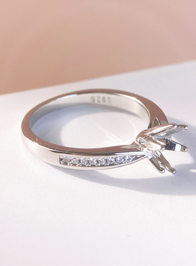 S925银边钻六爪款莫桑钻戒指空托