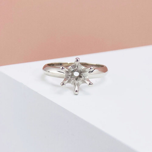 闭口加宽T家六爪莫桑钻戒指空托S925纯银镀18K金戒托50分-3克拉女 - 图1