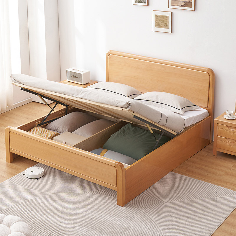 全实木床榉木床原木风简约北欧双人床1/1.2/1.35小户型儿童床主卧,淘宝优惠券,粉丝福利购,淘宝优惠卷