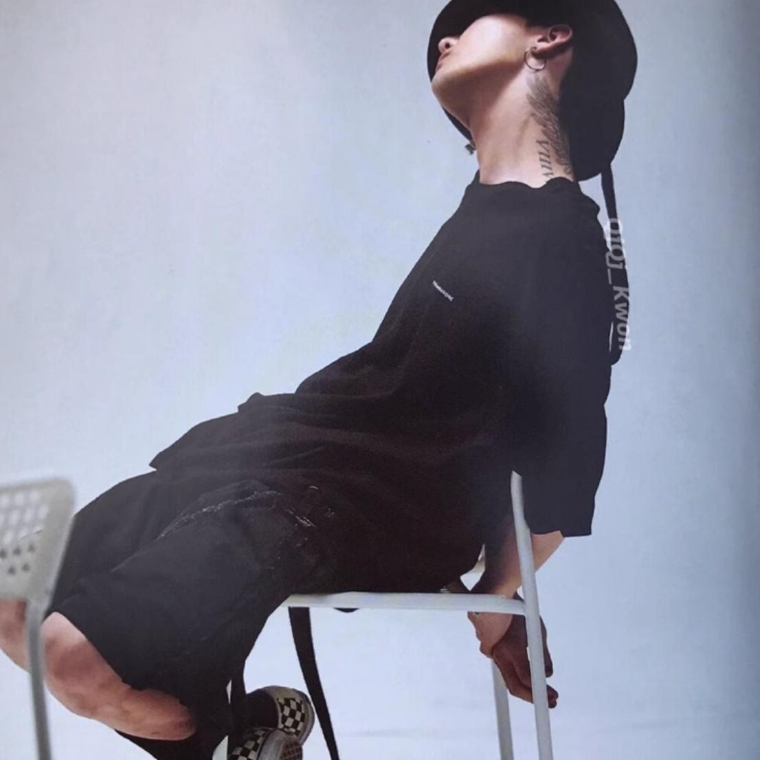 权志龙GD同款pmo长织带棉男女情侣T恤短袖 - 图1