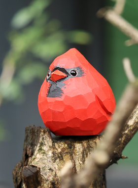 Jay家手工木雕北美红雀桌面摆件