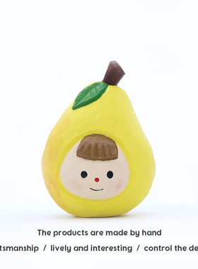 Jay家 手工木雕摆件 水果娃娃 榴莲水蜜桃可爱桌面生日礼物礼品