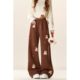 Brown bear embroidered sports casual wide-leg pants with velvet