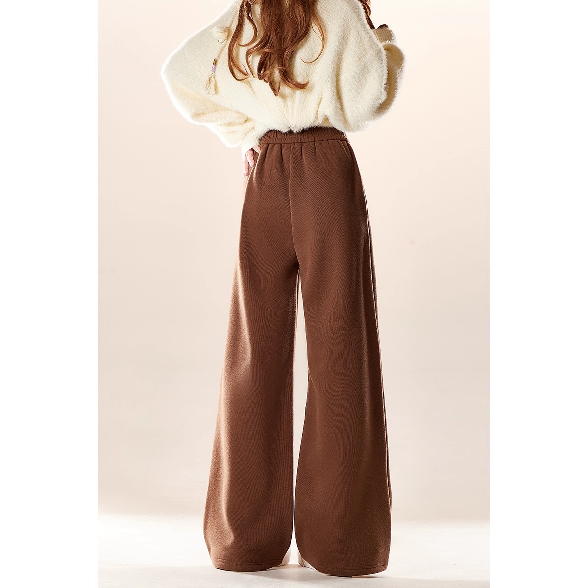 Brown bear embroidered sports casual wide-leg pants with velvet