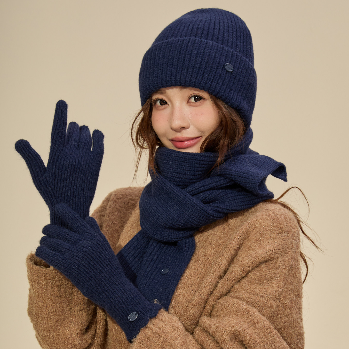 黄色针织毛线帽子围巾手套二三件套女冬季保暖加厚韩系氛围感围脖,淘宝优惠券,粉丝福利购,淘宝优惠卷