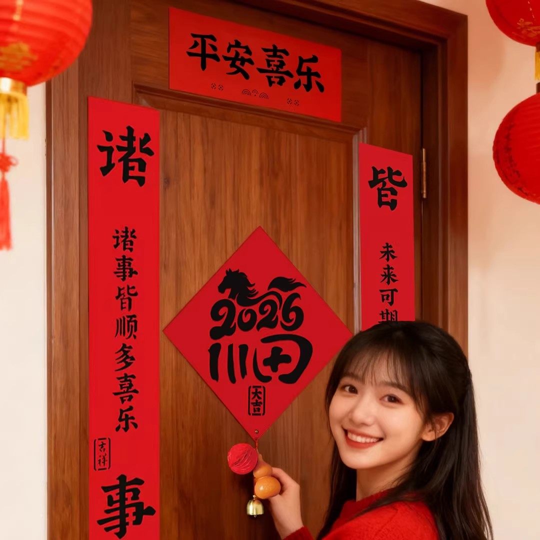 2026新款马年磁吸对联春节双层加厚植绒门贴新年防盗门入户门门联,淘宝优惠券,粉丝福利购,淘宝优惠卷