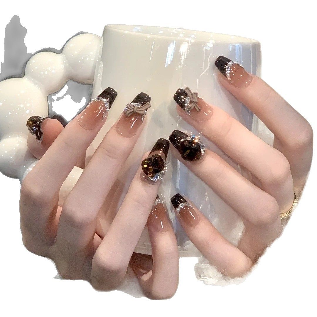 纯手工穿戴甲千金气质风美拉德轻奢爆闪香槟感显白美甲可拆卸,淘宝优惠券,粉丝福利购,淘宝优惠卷