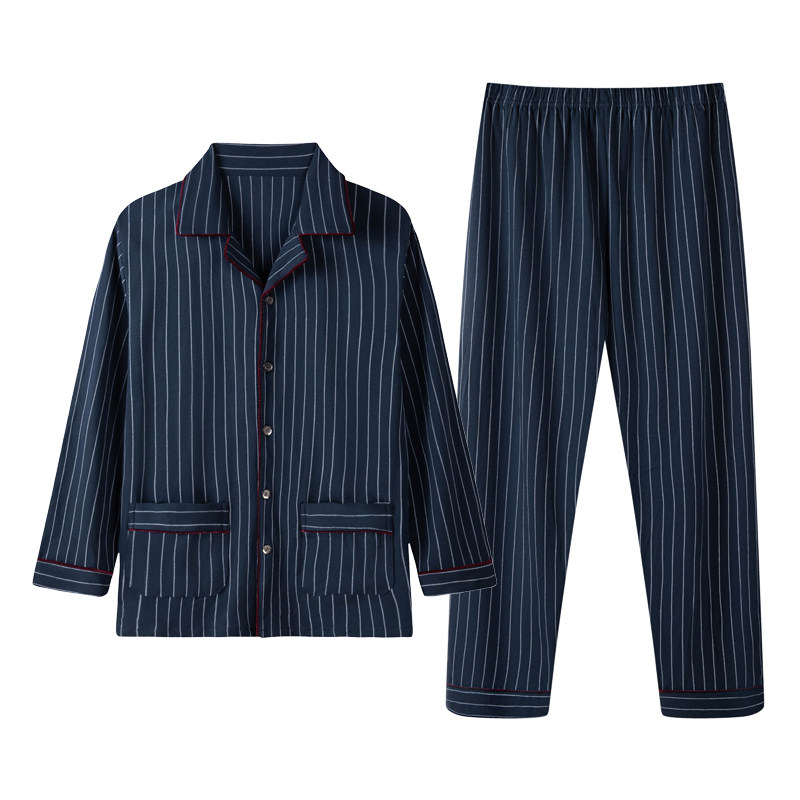 男士纯棉长袖天中年秋冬季加肥睡衣 美竹唯伊睡衣/家居服套装