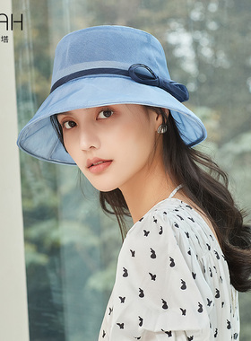 布塔夏季真丝遮阳帽女防晒防紫外线时尚简约百搭可折叠海边沙滩帽
