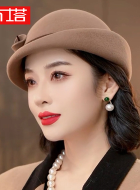 布塔秋冬100%羊毛贝雷帽女保暖时尚百搭毛呢帽复古画家帽优雅帽子