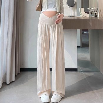 ຂະຫນາດໃຫຍ່ 200 Jin Maternity Pants Summer Thin Style Outer Wear 2024 New Pregnancy Ice Silk Wide Leg Yamamoto Pants Summer Wear