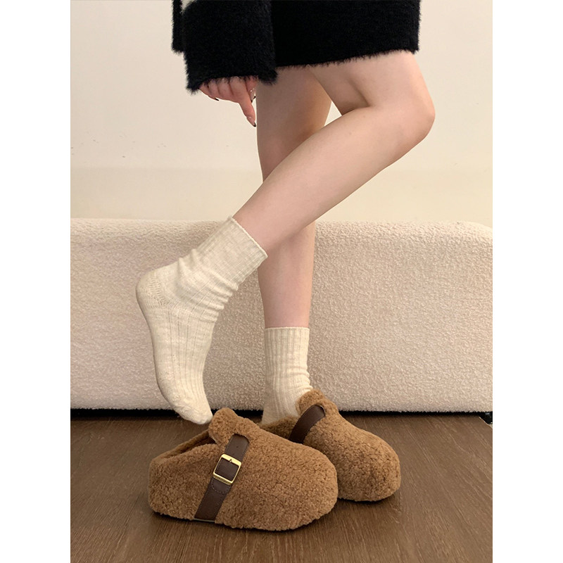松糕厚底增高加绒勃肯鞋毛毛拖鞋女外穿2025冬季新款雪地靴棉拖鞋,淘宝优惠券,粉丝福利购,淘宝优惠卷