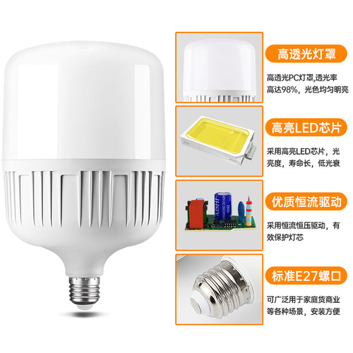 led灯泡家用节能灯E27螺口超亮护眼大功率耐用工厂仓库照明球泡 - 图1