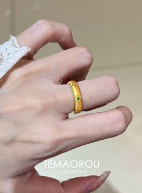 自制!金色星芒鸽子蛋戒指女小众轻奢设计款百搭食指戒高级感秋冬