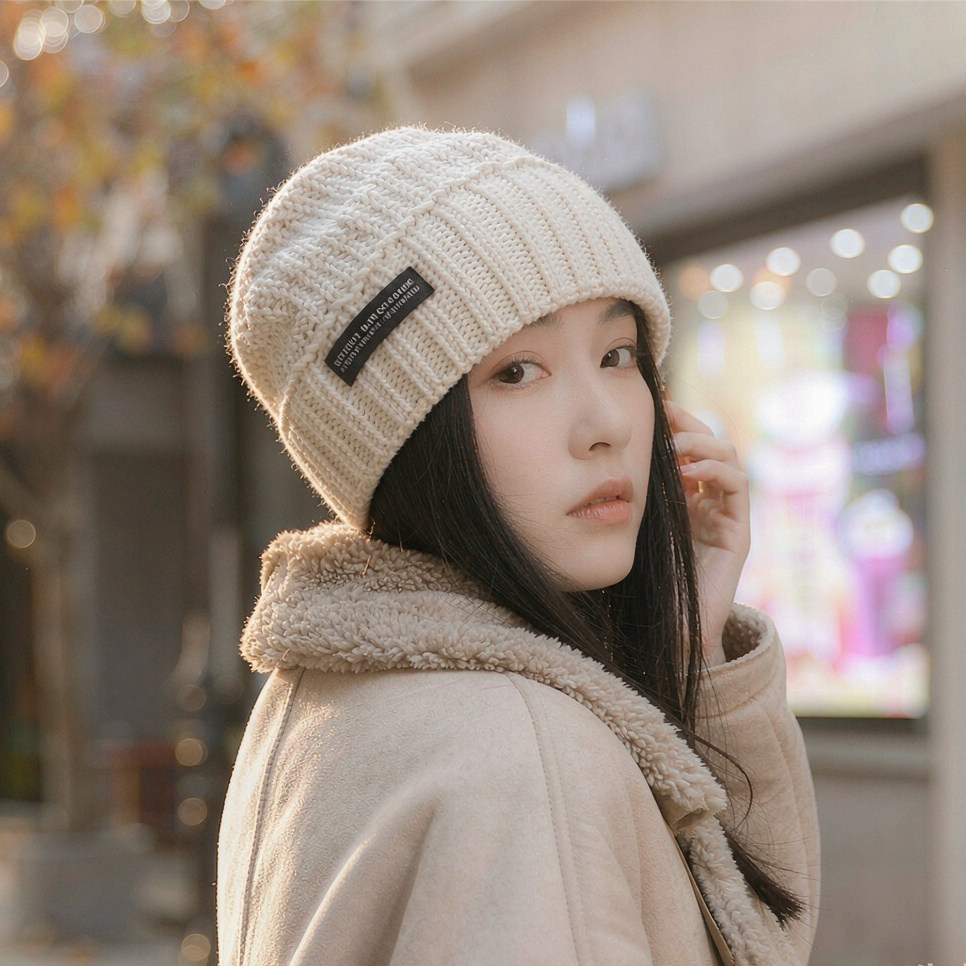 日系针织堆堆帽女秋冬显脸小保暖毛线帽