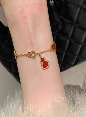 古法沙金葫芦手链女轻奢小众精致红玛瑙福禄手饰女款送女友礼物