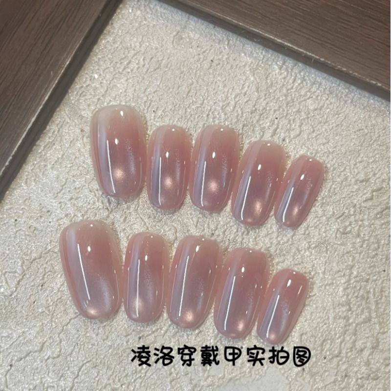 极光紫韵穿戴美甲渐变玻璃珠爆闪显白椭圆贴片小众紫色裸色扁平,淘宝优惠券,粉丝福利购,淘宝优惠卷