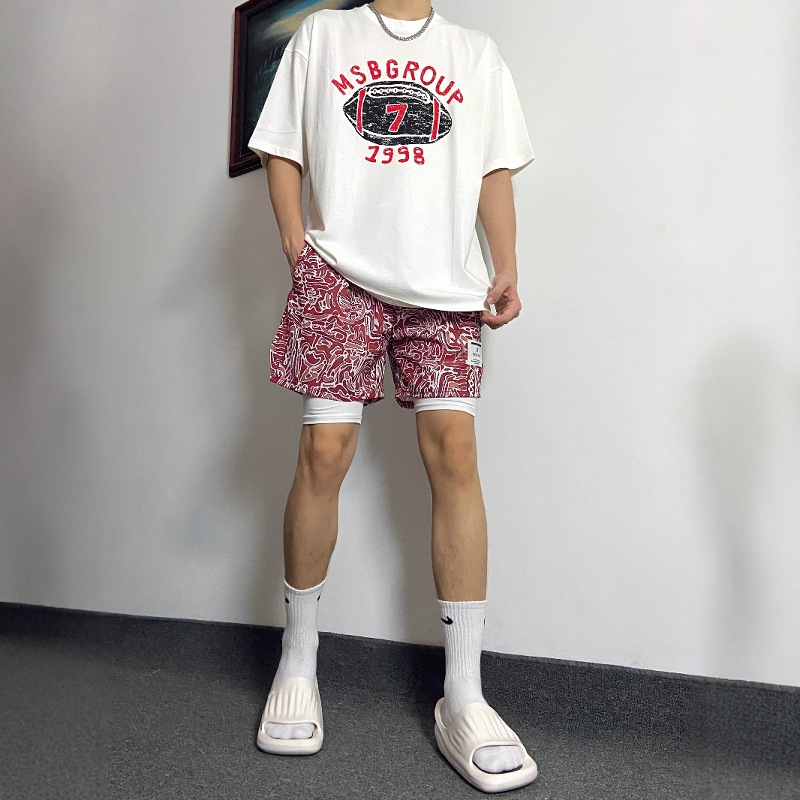 新款美式涂鸦复古短裤夏季不过膝运动休闲速干透气四分篮球裤潮牌 - 图2