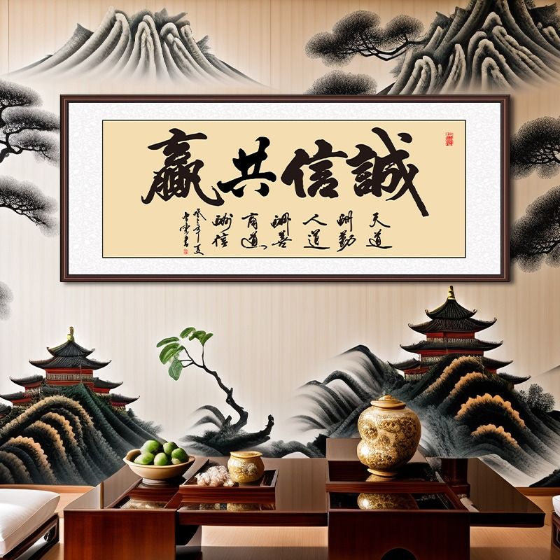 天道酬勤装饰画办公室墙壁画客厅背景墙贴画海纳百川中式现代书法