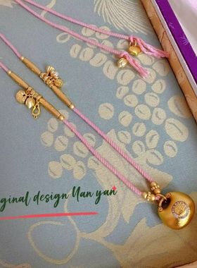 甜美可爱少女心显白粉色编织福禄金坨坨新中式编绳项链毛衣链礼物