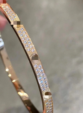 经典款手镯男女款18K玫瑰金宽窄版镶钻情侣款轻奢百搭手环不掉色