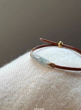 无事牌牛皮绳手镯抽拉调节复古简约仿和田玉新中式2025新款女手饰