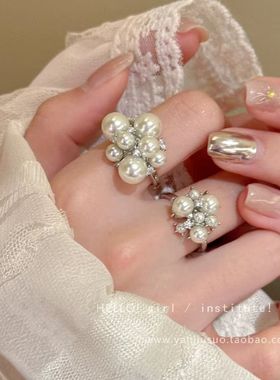 满天星仿锆石珍珠开口戒指2026新款轻奢高级感小众设计食指戒指环