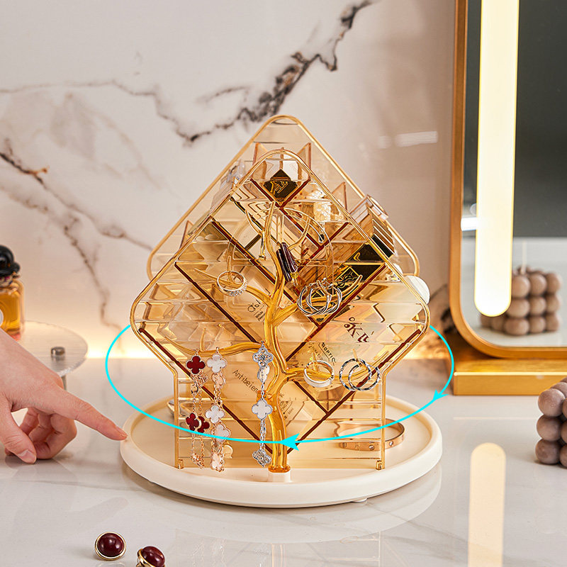 轻奢风化妆品收纳架新款旋转底座多层透明饰品盒多功能桌面收纳盒,淘宝优惠券,粉丝福利购,淘宝优惠卷