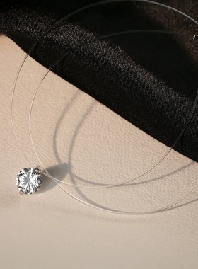 时尚极简隐形巨闪超闪锆石项链锁骨链人鱼之泪鱼线高级感百搭吊坠