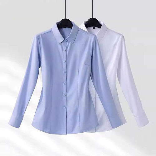 气质简约款长袖职业衬衫女秋冬新款加绒修身显瘦大码职业正装上衣 - 图1