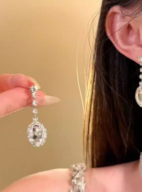 秋冬复古水滴吊坠项链耳钉套装女气质丝带choker锁骨链颈链配饰