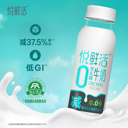 【详情领补贴】悦鲜活0乳糖牛奶260ml*10瓶减碳低GI营养低温牛奶