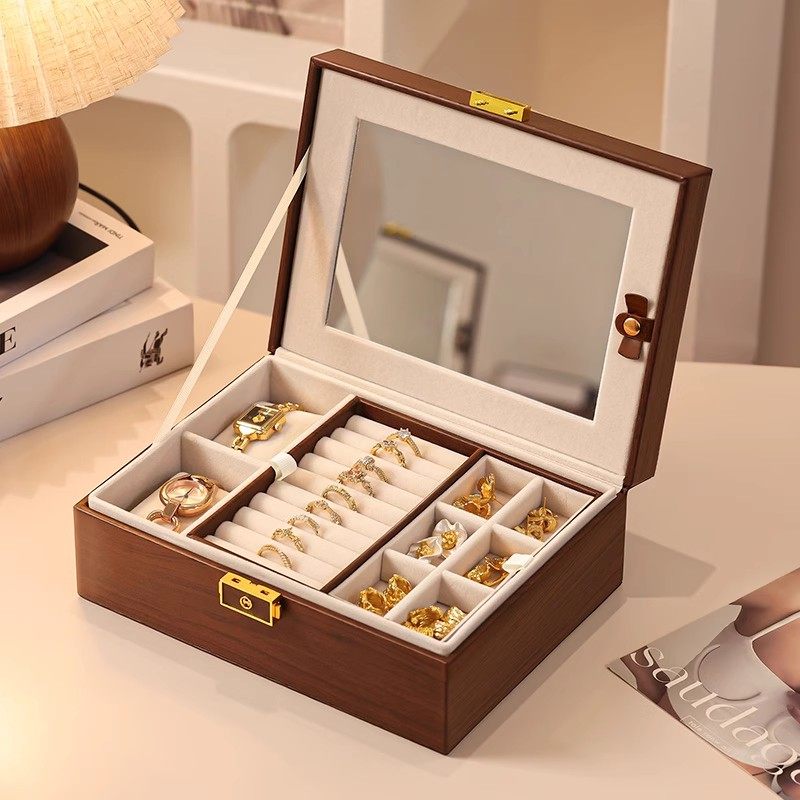 2025年高档精致耳钉项链饰品礼物实木首饰盒子内置戒指耳饰胡桃木,淘宝优惠券,粉丝福利购,淘宝优惠卷
