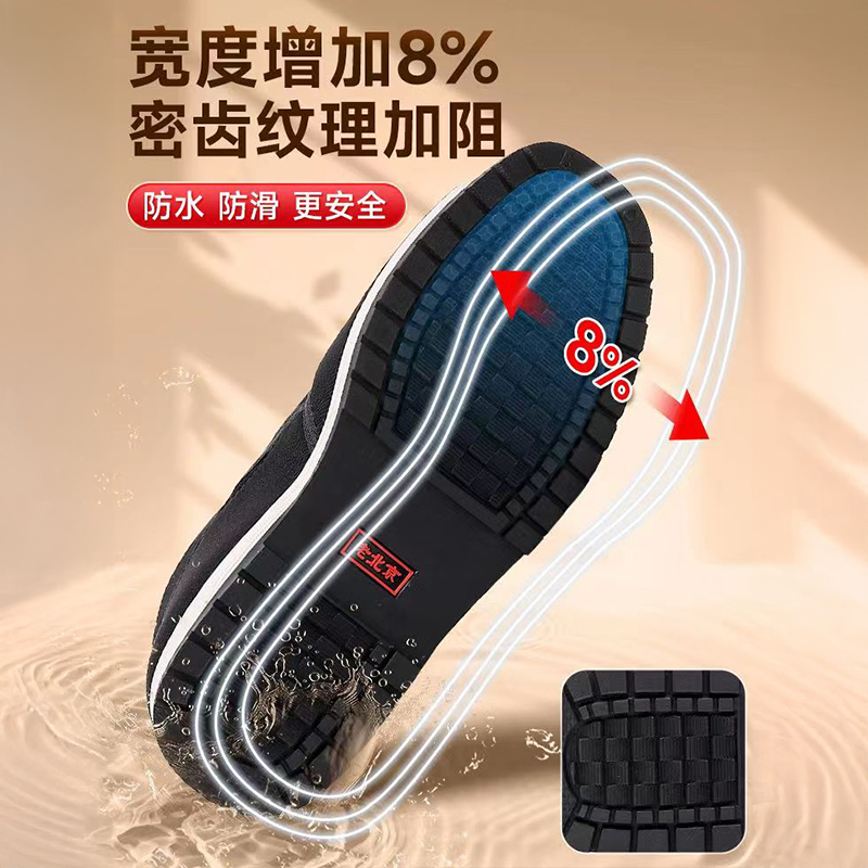 加绒一脚蹬防滑老头棉鞋2025冬季新款爸爸牛筋底保暖老北京布鞋男 - 图1