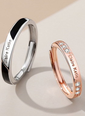 原创轻奢情侣戒指一对男女款纯银对戒字母小众设计情人节礼物代发