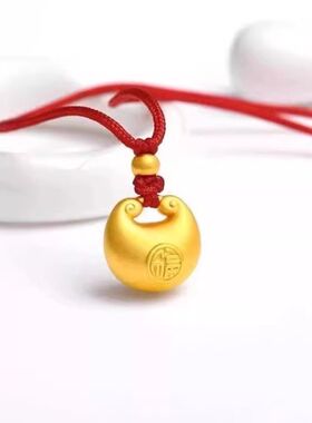 小金坨吊坠金福同款古法黄金色项链金坨坨小胖福平安锁送女友红绳