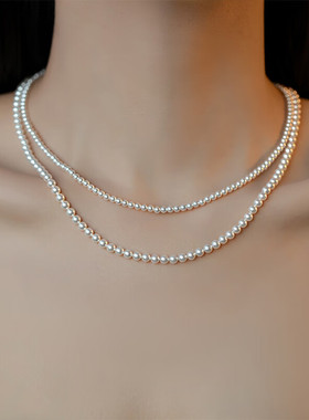 珍珠施家3-4mm/4-5mm小米珠正品气质项链女锁骨链淡水珠宝链纯银
