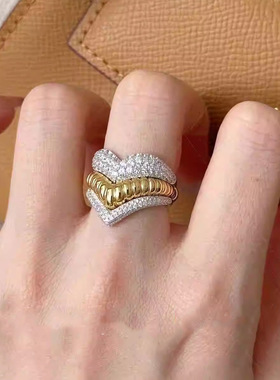 法式轻奢氛围满钻双层心型麻花心型套戒可拆卸高级复古感小众指环