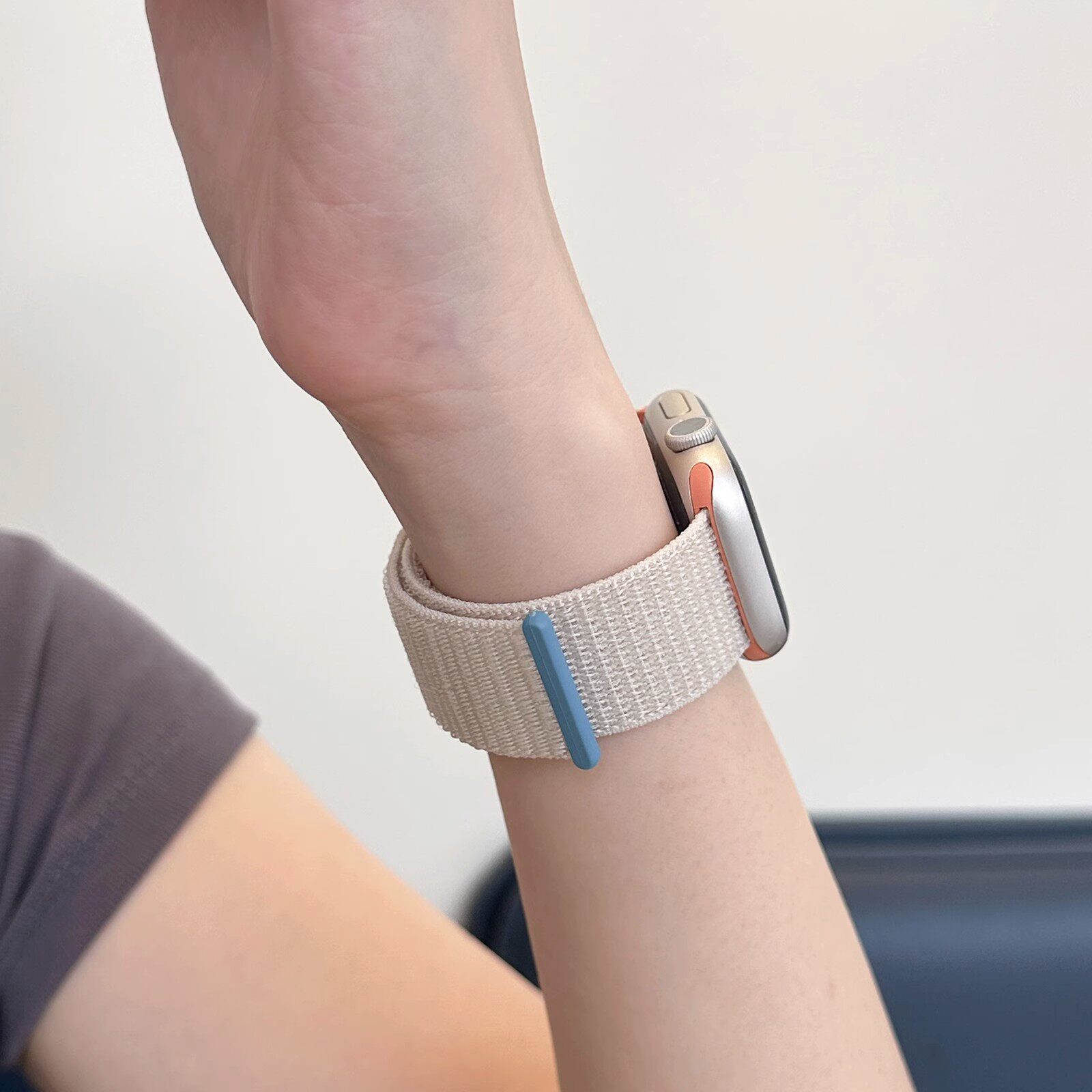 官方同款适用applewatch尼龙回环式表带S10/S9/S8星光色苹果手表iwatch7/6/5/4/3/SE2魔术贴运动编织彩虹表盘