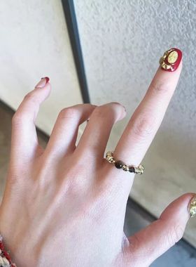 美拉德秋冬虎眼石液态不规则串珠弹力戒指女小众设计高级感指环