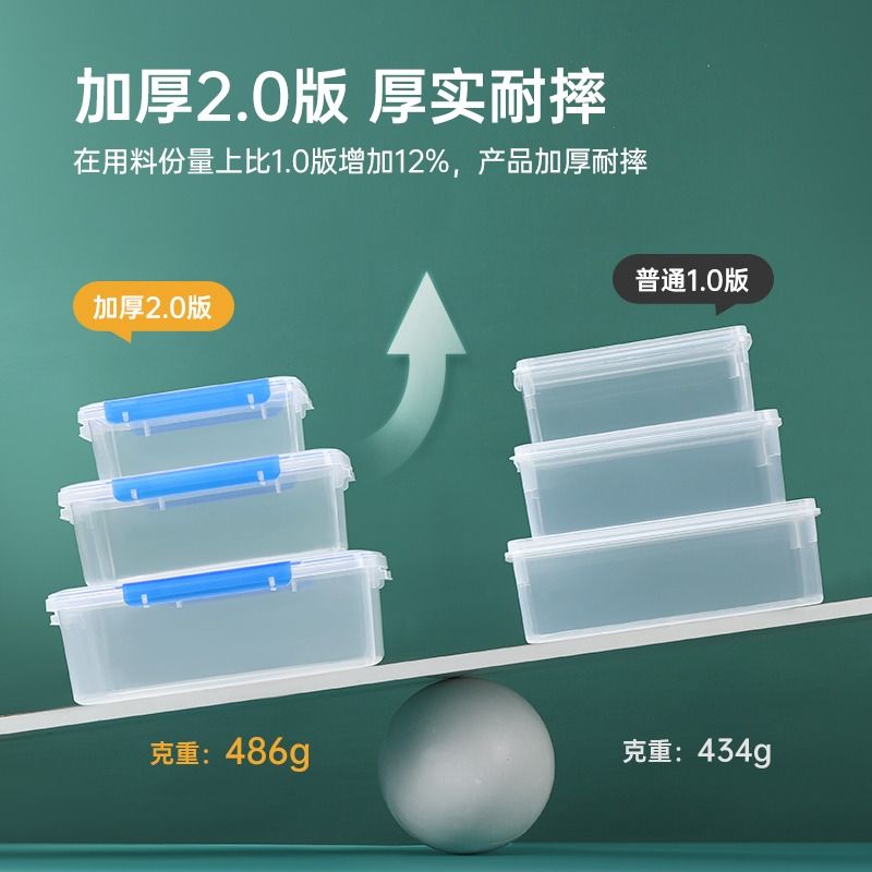 双扣保鲜盒长方形带盖加厚加深冰箱收纳盒密封商用餐饮店塑料盒子 - 图1