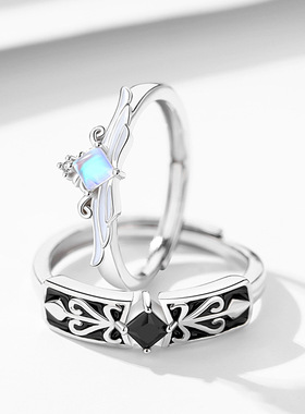 原创设计公主骑士情侣戒指琉璃对戒冷珐琅一对皇冠异地恋指环代发