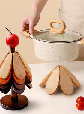 圣诞树隔热垫餐桌高级感摆件创意实木防烫锅垫杯垫碗垫礼物