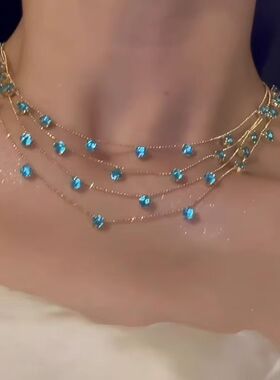 主角!满天星锆石流苏多层项链小众个性时尚锁骨链高级感项饰蝴蝶