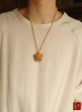 原创绿檀木制作盼星星原创天然手工星星月亮吊坠男女情侣项链礼物