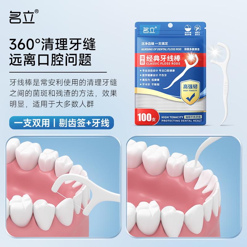 名立超细高分子细滑牙线棒一次性牙签便携装剔牙便携家庭装1000支 - 图1